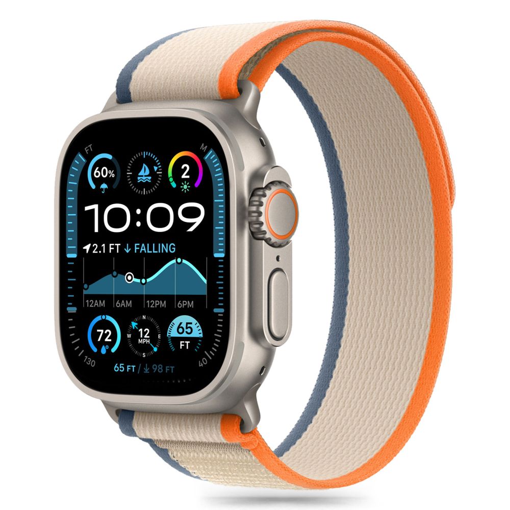 BRACELET TECH-PROTECT NYLON STRIPE APPLE WATCH 6 / 7 / 8 / 9 / 10 / SE / ULTRA 1 / 2 (44 / 45 / 46 / 49 MM) CRÈME/ORANGE