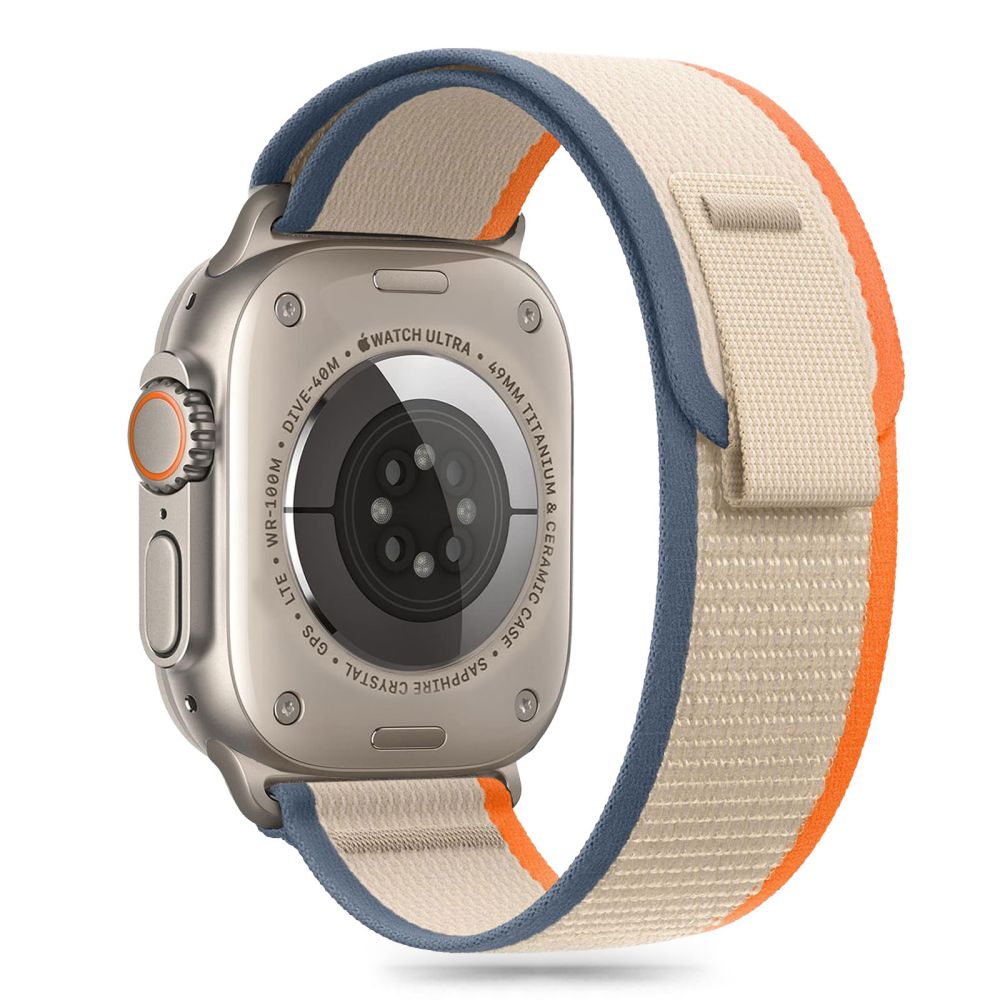 BRACELET TECH-PROTECT NYLON STRIPE APPLE WATCH 6 / 7 / 8 / 9 / 10 / SE / ULTRA 1 / 2 (44 / 45 / 46 / 49 MM) CRÈME/ORANGE