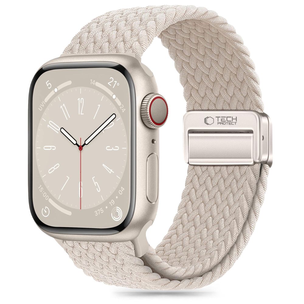 BRACELET TECH-PROTECT NYLONMAG APPLE WATCH 6 / 7 / 8 / 9 / 10 / SE (40 / 41 / 42 MM) TITANE NATUREL