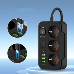 PRISE DE COURANT TECH-PROTECT PC3X6 3 USB & 3 TYPE-C & 3 PRISES 200CM NOIR