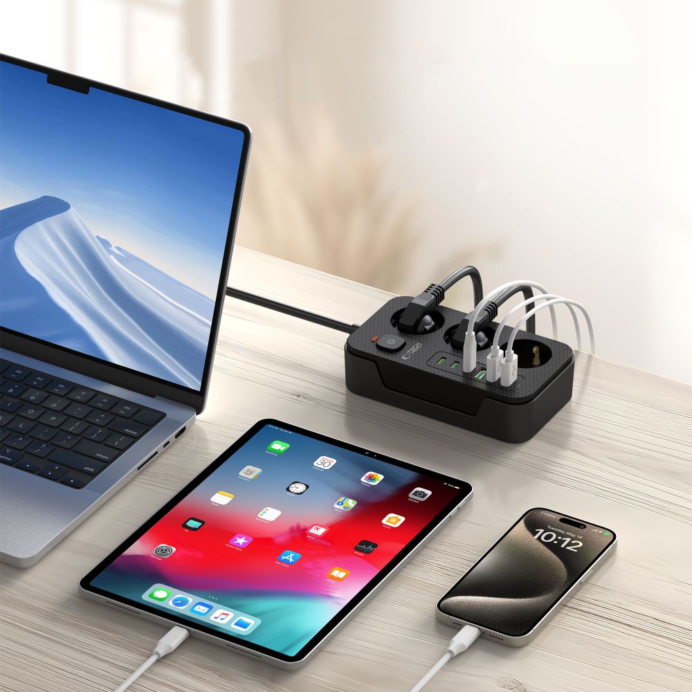 PRISE DE COURANT TECH-PROTECT PC3X6 3 USB & 3 TYPE-C & 3 PRISES 200CM NOIR