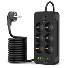 MULTI-PRISE TECH-PROTECT PC6X6 3 USB & 3 TYPE-C & 6 PRISES 200CM NOIR