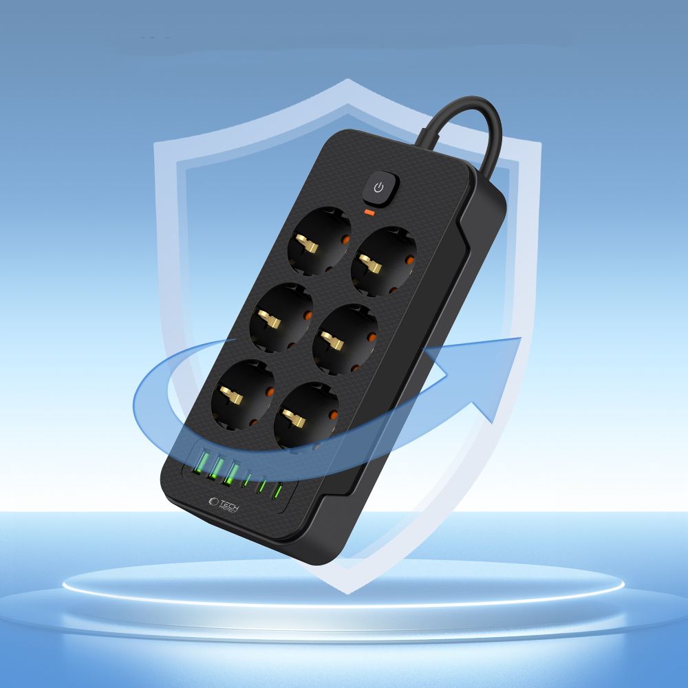 MULTI-PRISE TECH-PROTECT PC6X6 3 USB & 3 TYPE-C & 6 PRISES 200CM NOIR