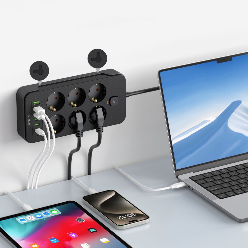 MULTI-PRISE TECH-PROTECT PC6X6 3 USB & 3 TYPE-C & 6 PRISES 200CM NOIR