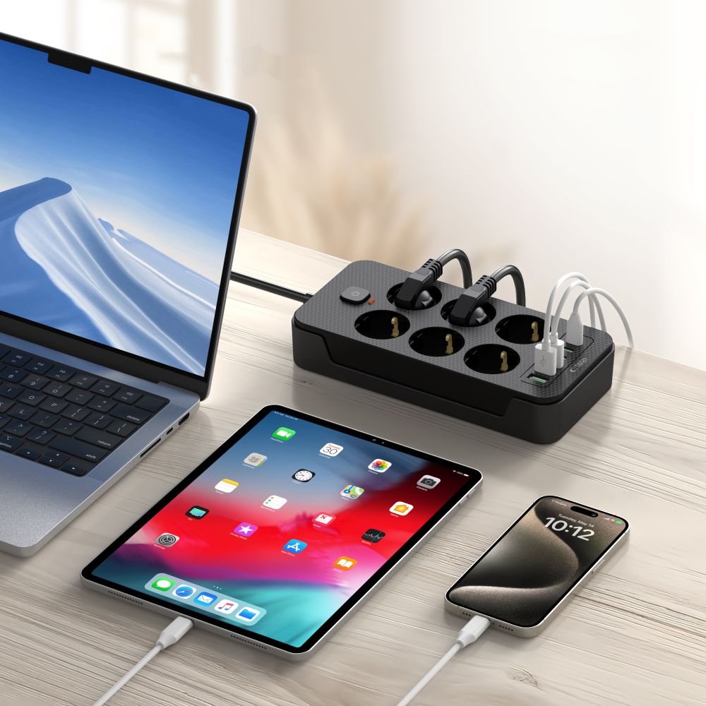MULTI-PRISE TECH-PROTECT PC6X6 3 USB & 3 TYPE-C & 6 PRISES 200CM NOIR