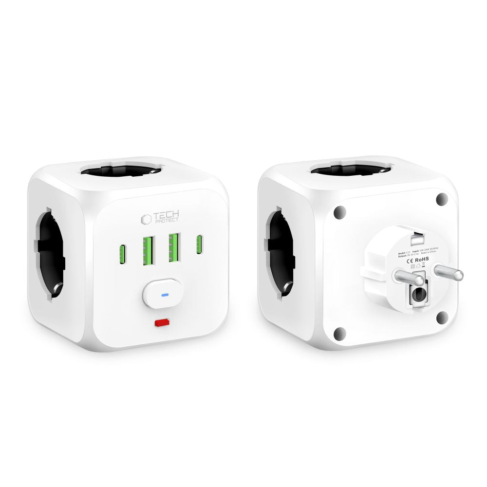 PRISE ÉLECTRIQUE TECH-PROTECT PCL3X4 2 USB & 2 TYPE-C & 3 PRISES BLANCHE