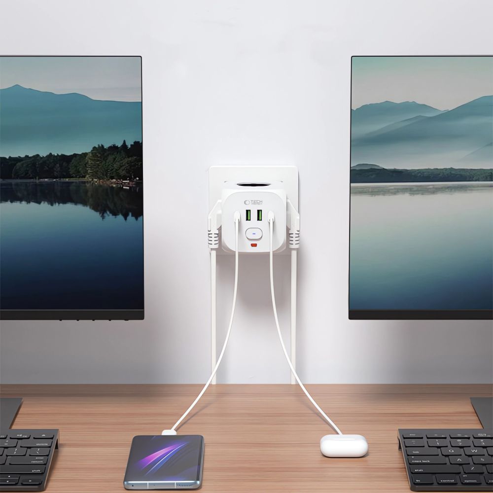 PRISE ÉLECTRIQUE TECH-PROTECT PCL3X4 2 USB & 2 TYPE-C & 3 PRISES BLANCHE