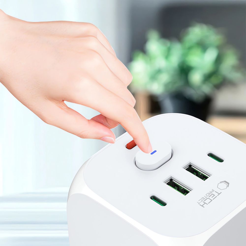 PRISE ÉLECTRIQUE TECH-PROTECT PCL3X4 2 USB & 2 TYPE-C & 3 PRISES BLANCHE