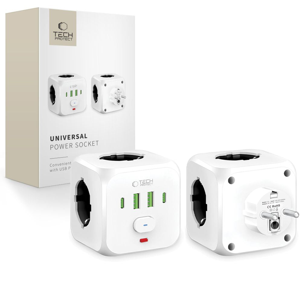 PRISE ÉLECTRIQUE TECH-PROTECT PCL3X4 2 USB & 2 TYPE-C & 3 PRISES BLANCHE