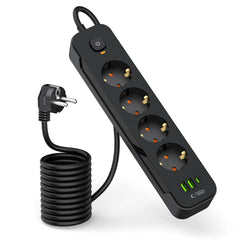 PRISE ÉLECTRIQUE TECH-PROTECT PCL4X3 LONGUE AVEC 2 USB & 1 TYPE-C & 4 PRISES 200CM NOIRE
