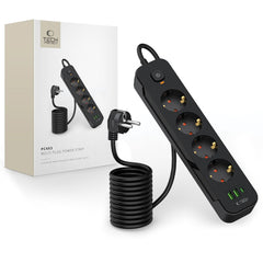 PRISE ÉLECTRIQUE TECH-PROTECT PCL4X3 LONGUE AVEC 2 USB & 1 TYPE-C & 4 PRISES 200CM NOIRE