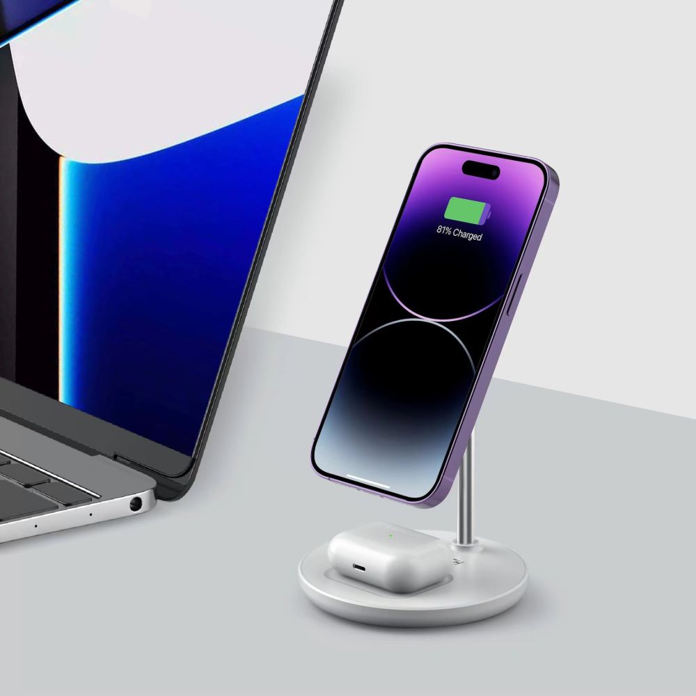 CHARGEUR SANS FIL 2EN1 TECH-PROTECT QI15W-A21 MAGNETIQUE MAGSAFE CHARGEUR SANS FIL BLANC