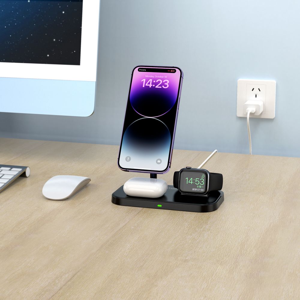 CHARGEUR SANS FIL 3EN1 TECH-PROTECT QI15W-A22 MAGNETIQUE MAGSAFE NOIR