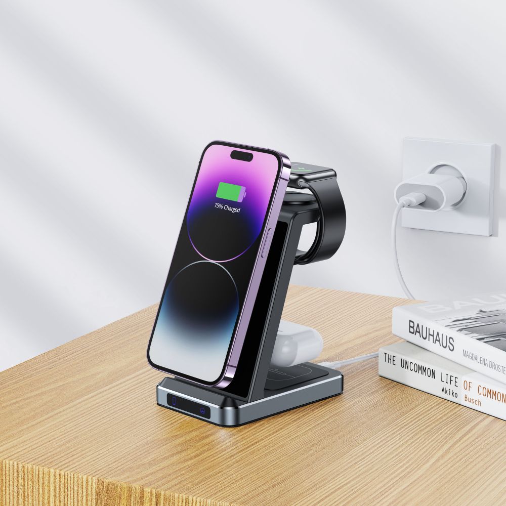 CHARGEUR SANS FIL 3EN1 QI15W-A26 NOIR