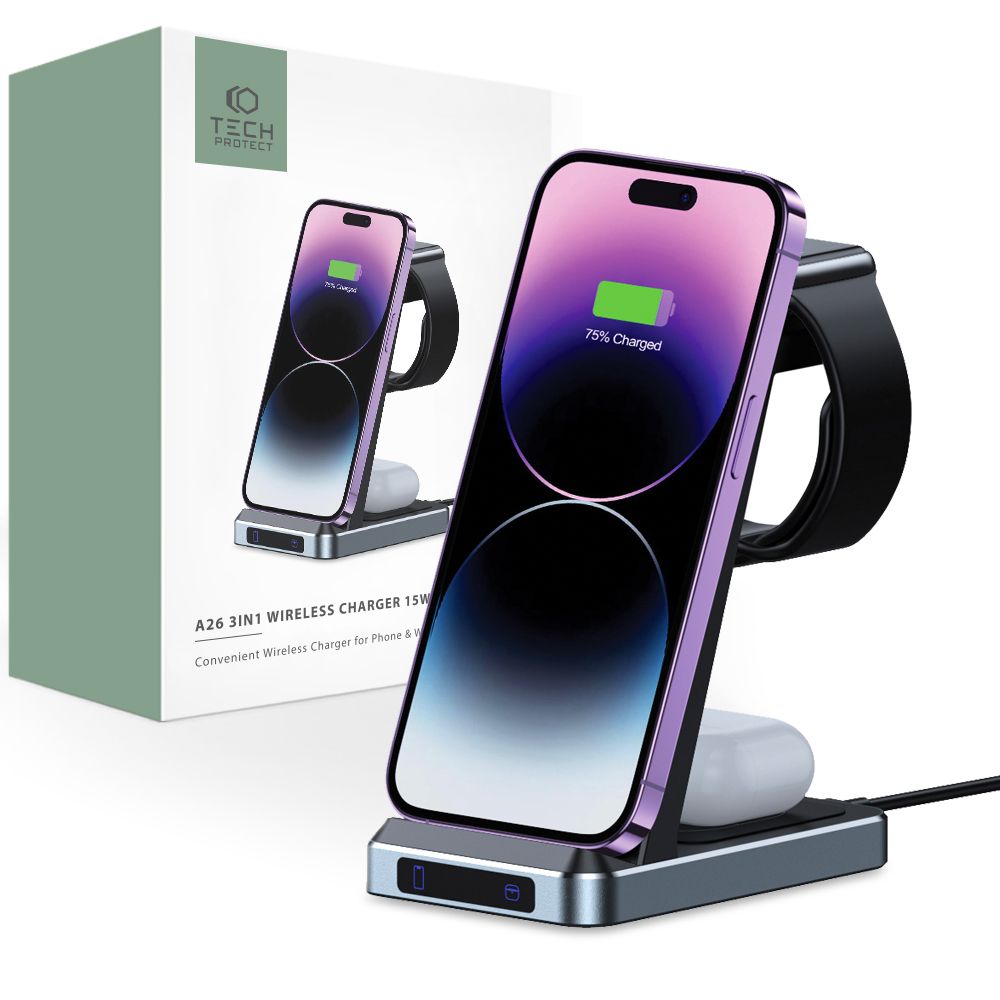 CHARGEUR SANS FIL 3EN1 QI15W-A26 NOIR