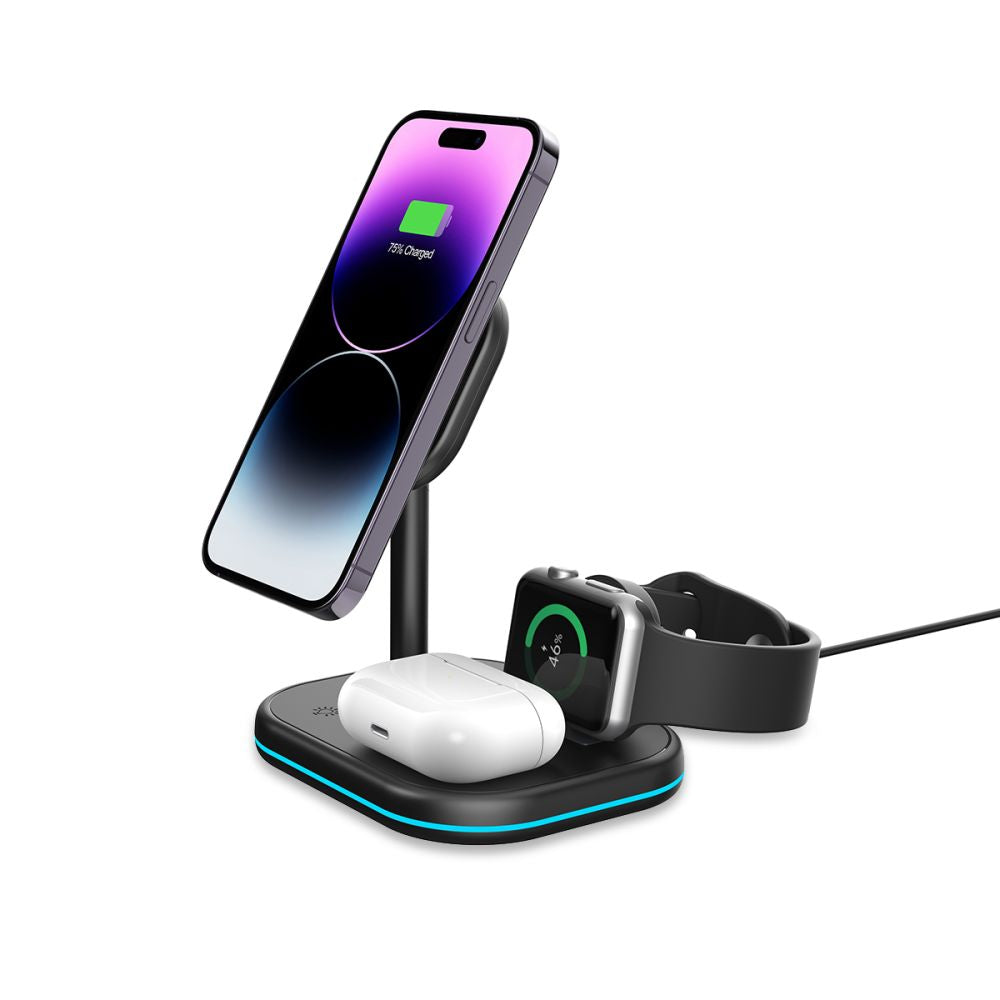 CHARGEUR SANS FIL 3EN1 QI15W-A27 MAGNETIQUE MAGSAFE NOIR