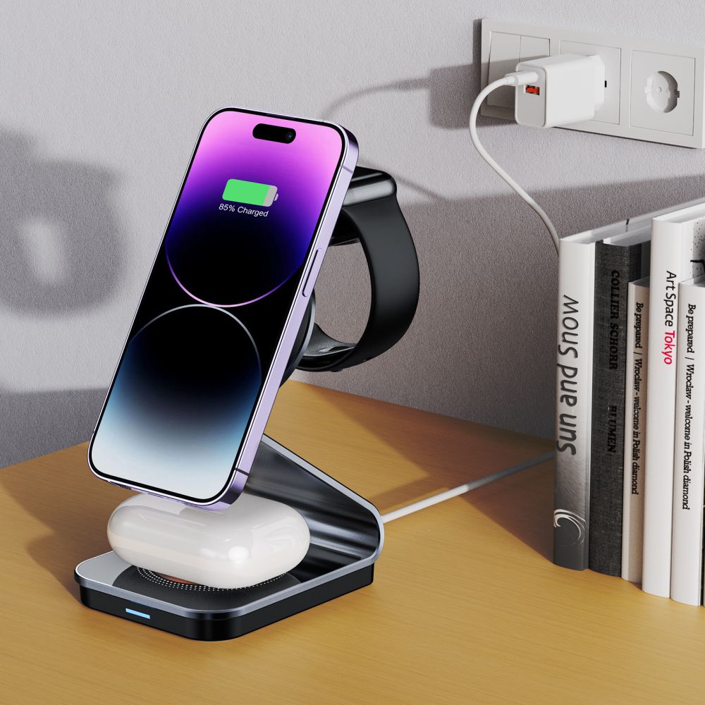 CHARGEUR SANS FIL 3EN1 QI15W-A29 MAGNETIQUE MAGSAFE NOIR