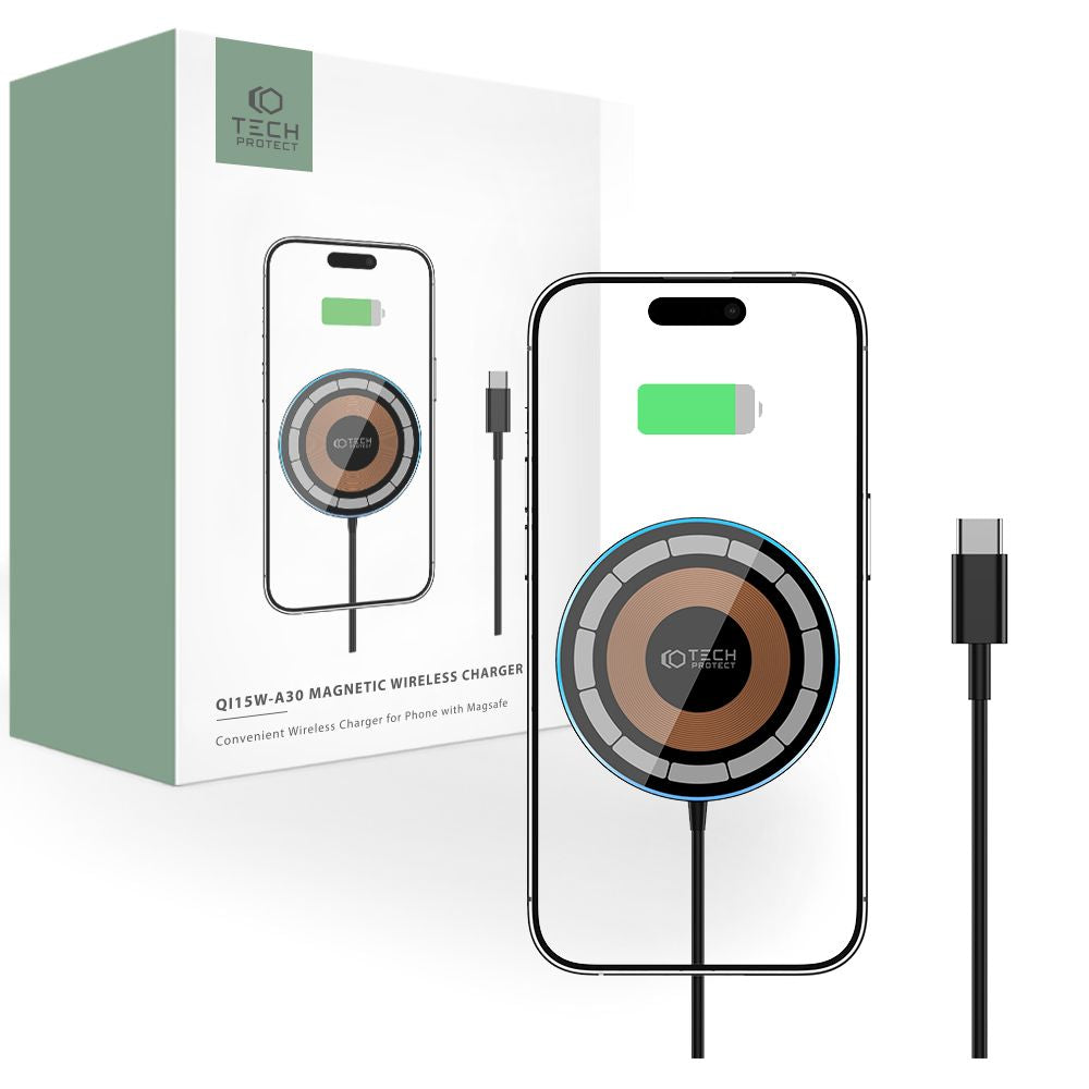 CHARGEUR SANS FIL TECH-PROTECT QI15W-A30 MAGNETIQUE MAGSAFE NOIR