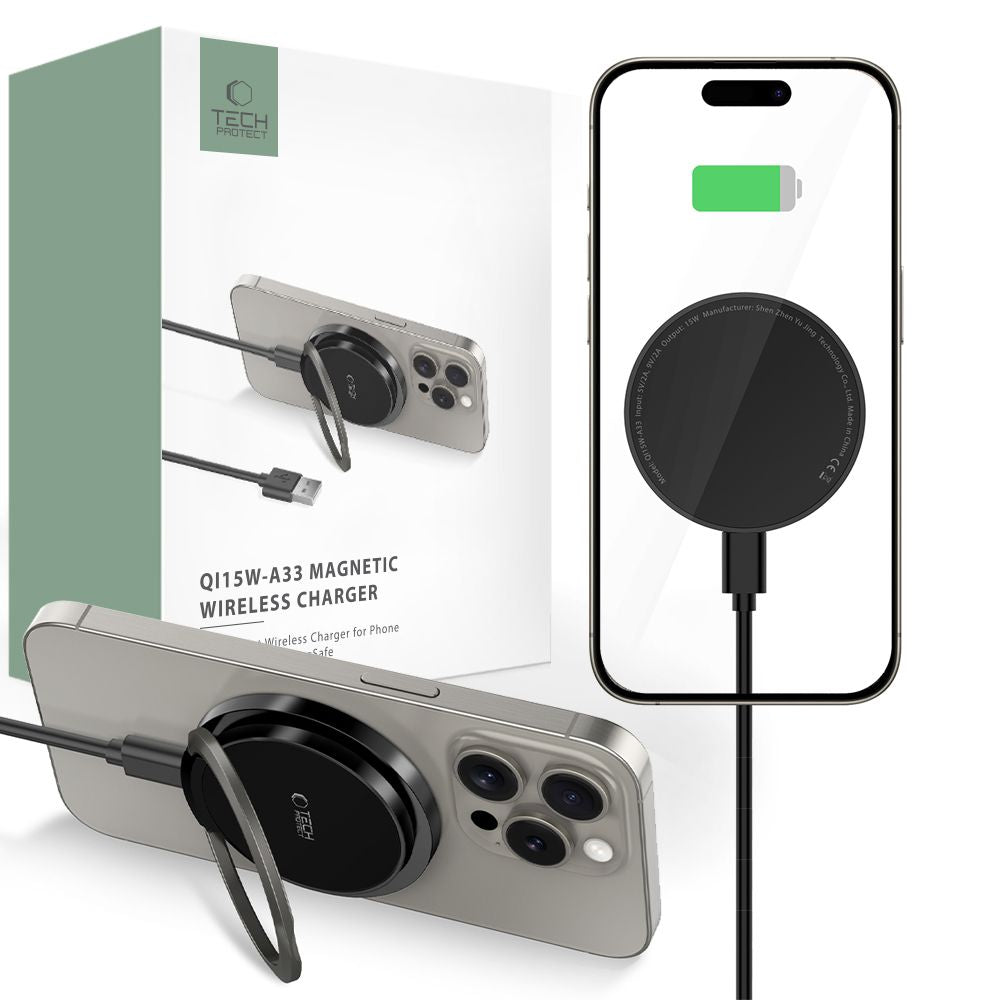 CHARGEUR SANS FIL TECH-PROTECT QI15W-A33 MAGNETIQUE MAGSAFE NOIR