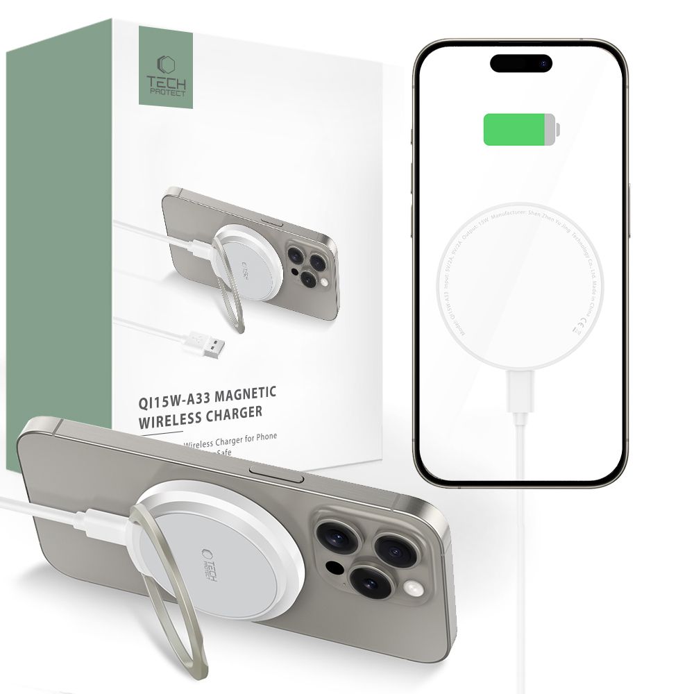 CHARGEUR SANS FIL TECH-PROTECT QI15W-A33 MAGNETIQUE MAGSAFE BLANC