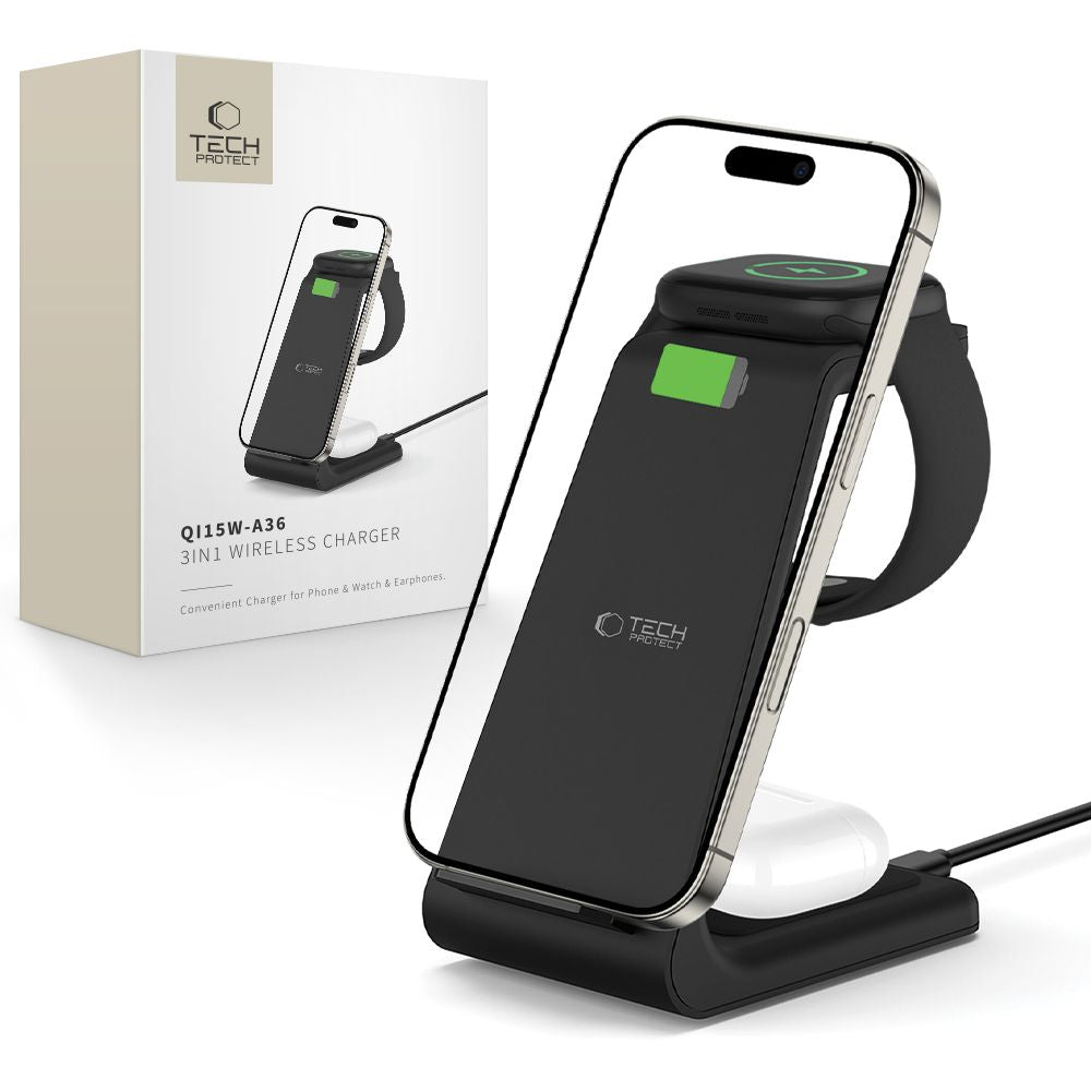 TECH-PROTECT QI15W-A36 CHARGEUR SANS FIL 3EN1 POUR APPLE NOIR