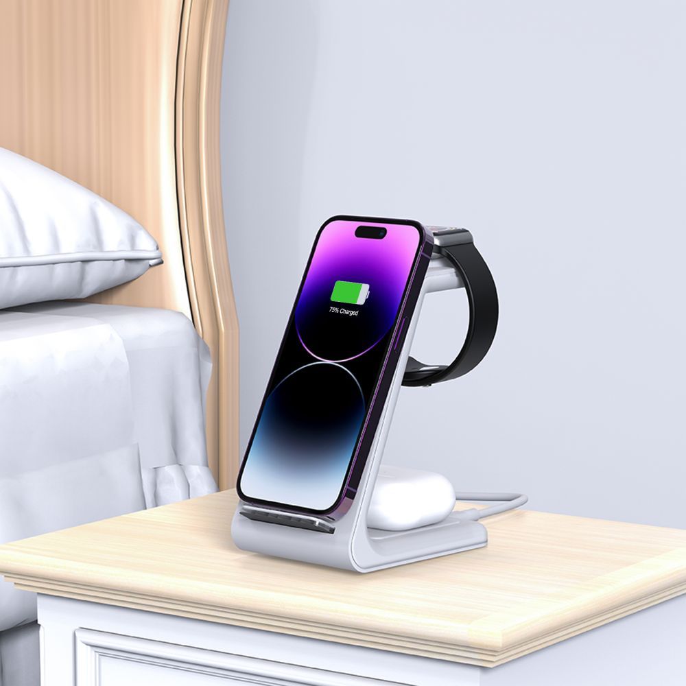 TECH-PROTECT QI15W-A36 CHARGEUR SANS FIL 3EN1 POUR APPLE BLANC