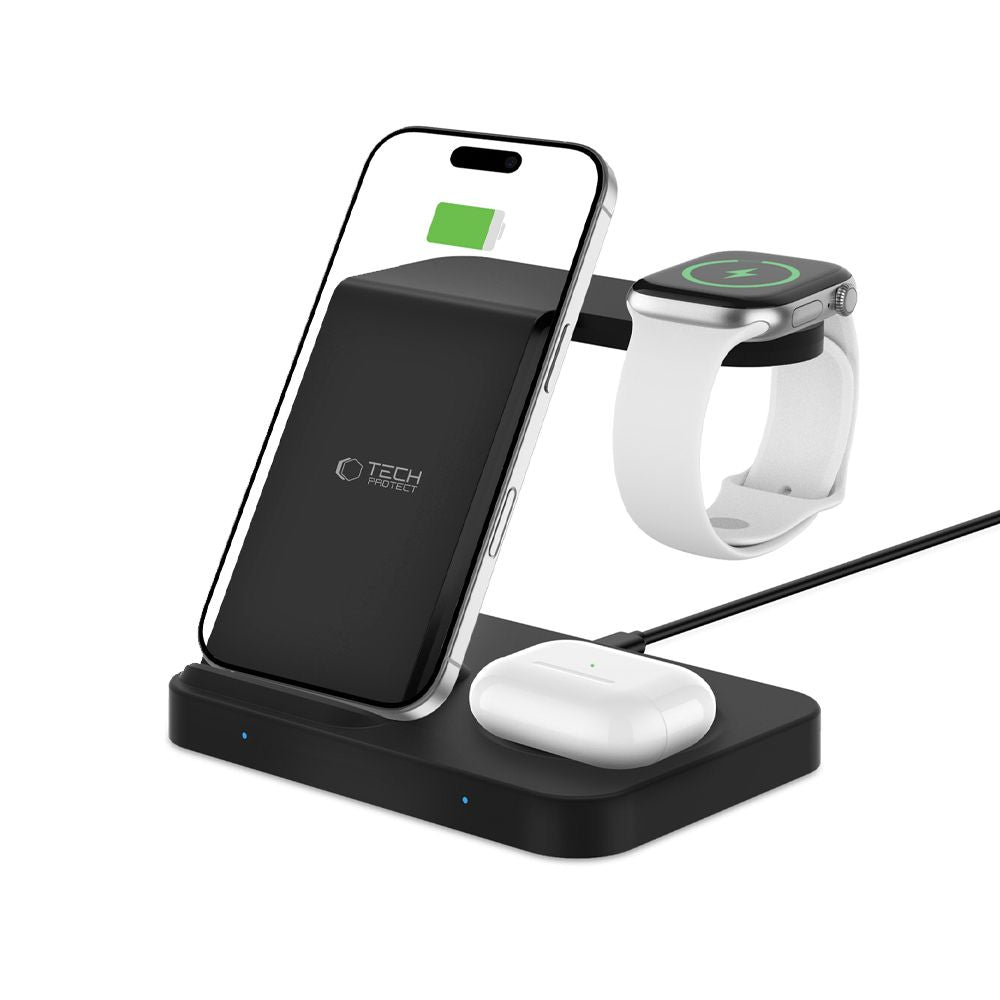 TECH-PROTECT QI15W-A37 CHARGEUR SANS FIL 3EN1 POUR ANDROID & APPLE NOIR