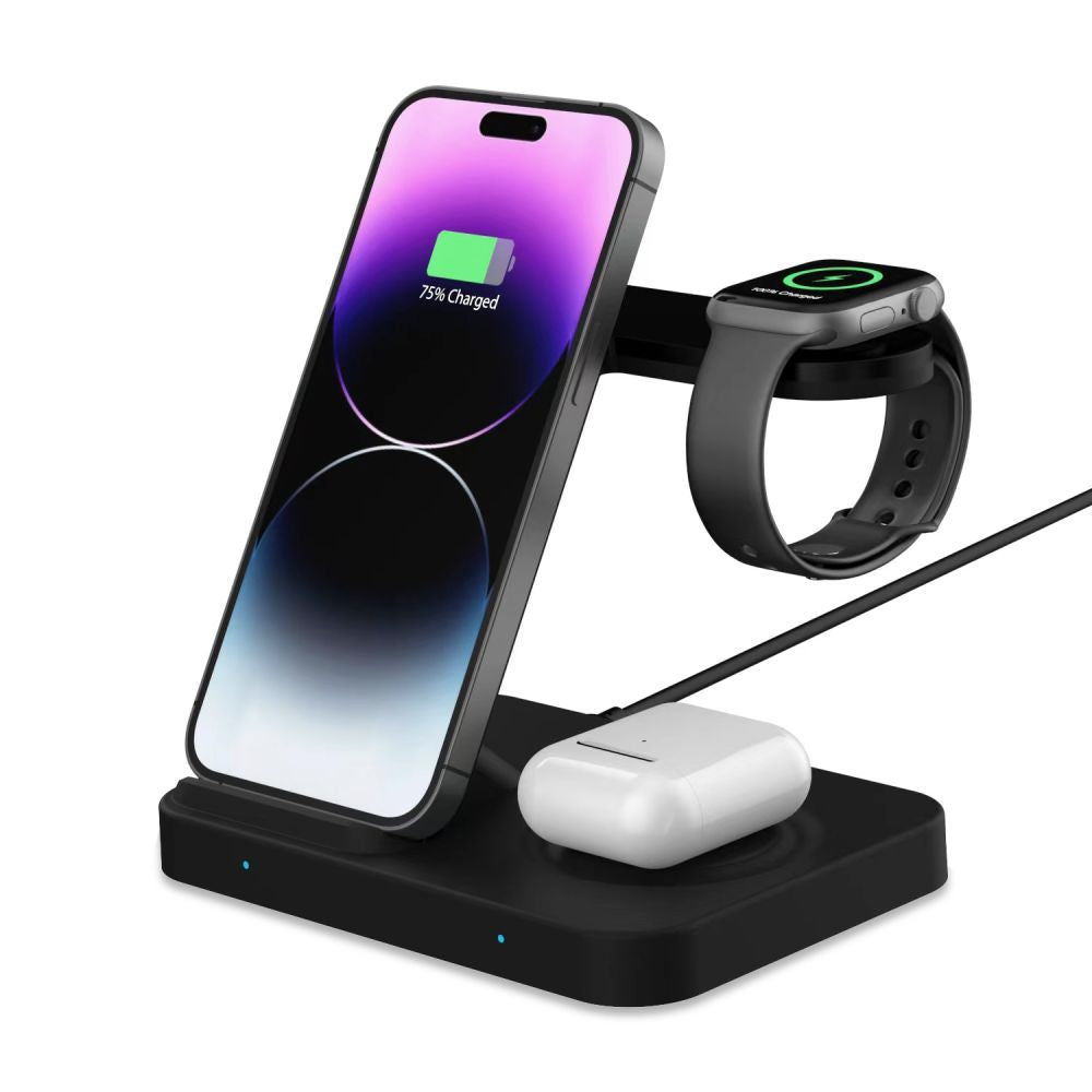 TECH-PROTECT QI15W-A37 CHARGEUR SANS FIL 3EN1 POUR ANDROID & APPLE NOIR