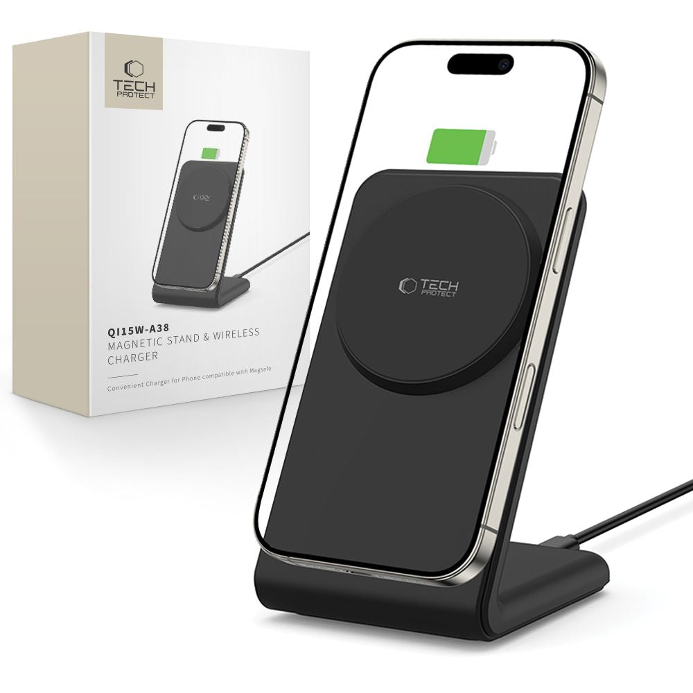 STATION DE CHARGEMENT TECH-PROTECT QI15W-A38 CHARGEUR SANS FIL MAGNETIQUE MAGSAFE NOIR