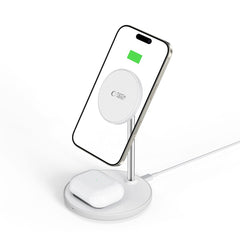 STATION DE CHARGEMENT TECH-PROTECT QI15W-A39 2IN1 MAGNETIQUE MAGSAFE CHARGEUR SANS FIL BLANC