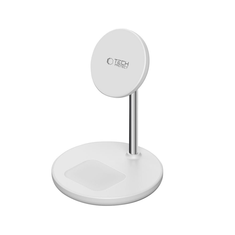 STATION DE CHARGEMENT TECH-PROTECT QI15W-A39 2IN1 MAGNETIQUE MAGSAFE CHARGEUR SANS FIL BLANC