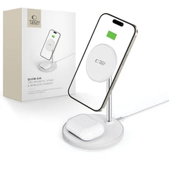 STATION DE CHARGEMENT TECH-PROTECT QI15W-A39 2IN1 MAGNETIQUE MAGSAFE CHARGEUR SANS FIL BLANC