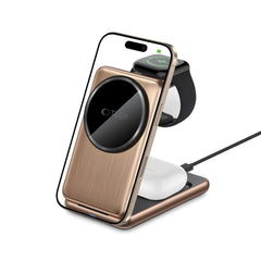 STATION DE CHARGEMENT TECH-PROTECT QI15W-A42 3EN1 MAGNETIQUE MAGSAFE CHARGEUR SANS FIL OR DESERT