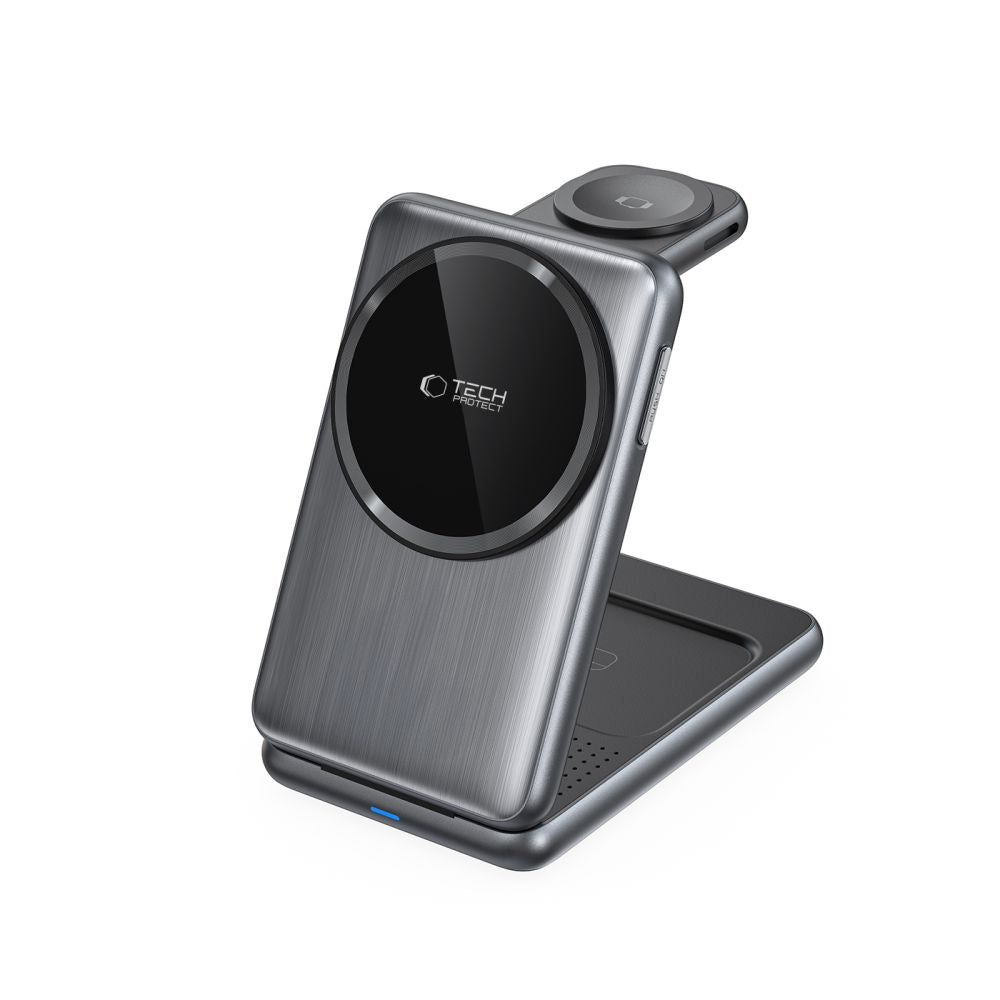 STATION DE CHARGEMENT TECH-PROTECT QI15W-A42 3EN1 MAGNETIQUE MAGSAFE CHARGEUR SANS FIL GRIS ESPACE