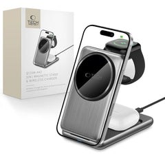 STATION DE CHARGEMENT TECH-PROTECT QI15W-A42 3EN1 MAGNETIQUE MAGSAFE CHARGEUR SANS FIL GRIS ESPACE