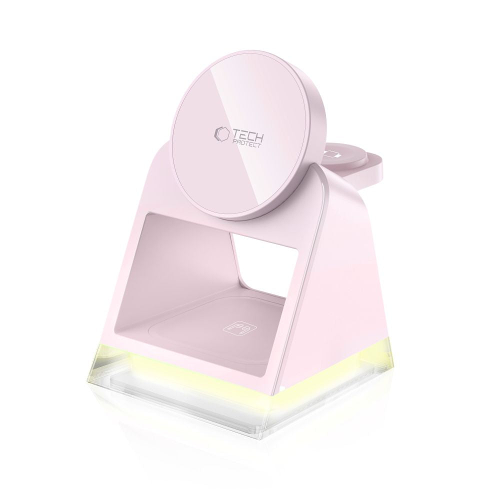 STATION DE CHARGEMENT TECH-PROTECT QI15W-A43 3EN1 MAGNETIQUE MAGSAFE CHARGEUR SANS FIL ROSE PÂLE