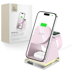 STATION DE CHARGEMENT TECH-PROTECT QI15W-A43 3EN1 MAGNETIQUE MAGSAFE CHARGEUR SANS FIL ROSE PÂLE