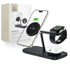 STATION DE CHARGEMENT TECH-PROTECT QI15W-A45 3EN1 MAGNETIQUE MAGSAFE CHARGEUR SANS FIL NOIR