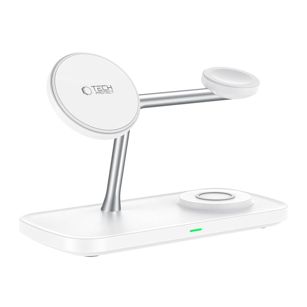 STATION DE CHARGEMENT TECH-PROTECT QI15W-A45 3EN1 MAGNETIQUE MAGSAFE CHARGEUR SANS FIL BLANC