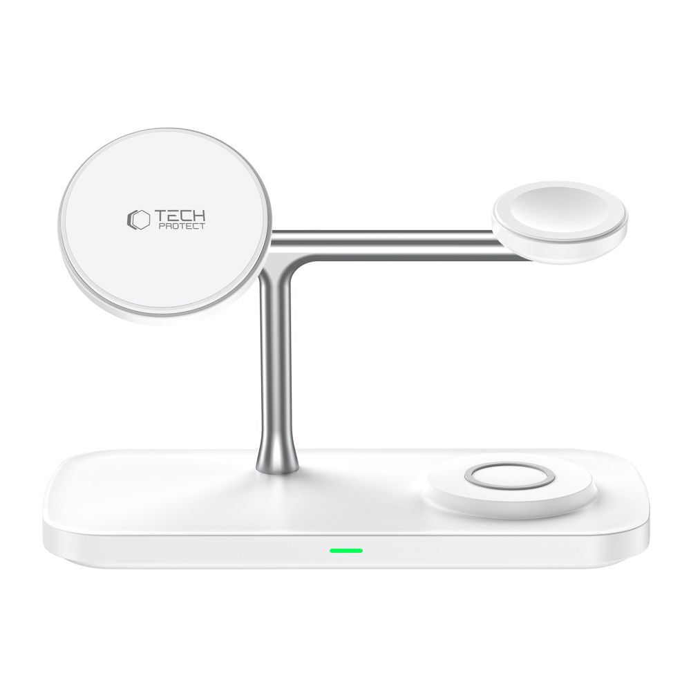 STATION DE CHARGEMENT TECH-PROTECT QI15W-A45 3EN1 MAGNETIQUE MAGSAFE CHARGEUR SANS FIL BLANC