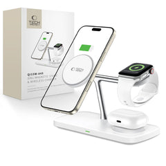 STATION DE CHARGEMENT TECH-PROTECT QI15W-A45 3EN1 MAGNETIQUE MAGSAFE CHARGEUR SANS FIL BLANC