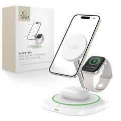TECH-PROTECT QI15W-A46 CHARGEUR SANS FIL MAGNETIQUE MAGSAFE 3EN1 BLANC