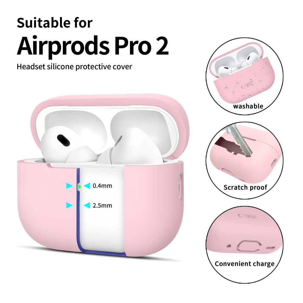 COQUE TECH-PROTECT EN SILICONE POUR APPLE AIRPODS PRO 1 / 2 ROSE POUSSIÈRE
