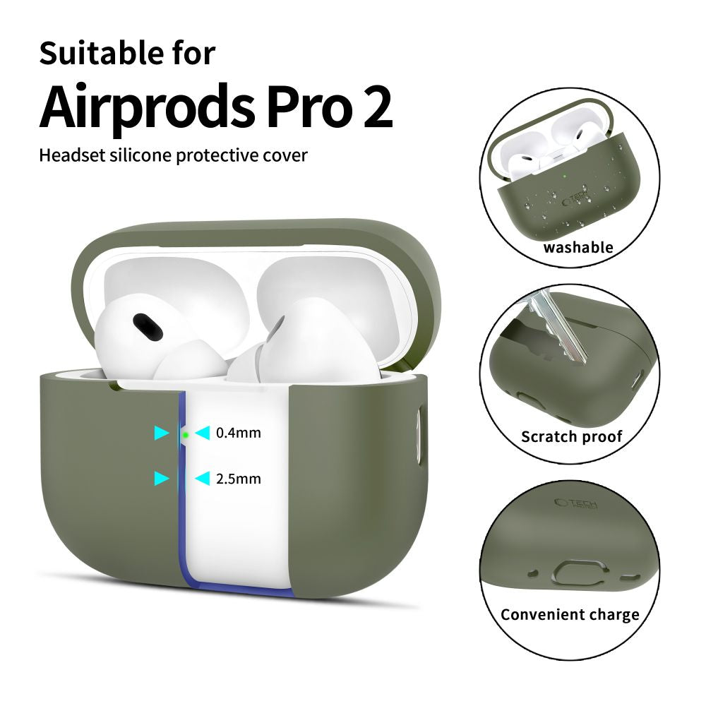 COQUE TECH-PROTECT EN SILICONE POUR APPLE AIRPODS PRO 1 / 2 VERT OLIVE