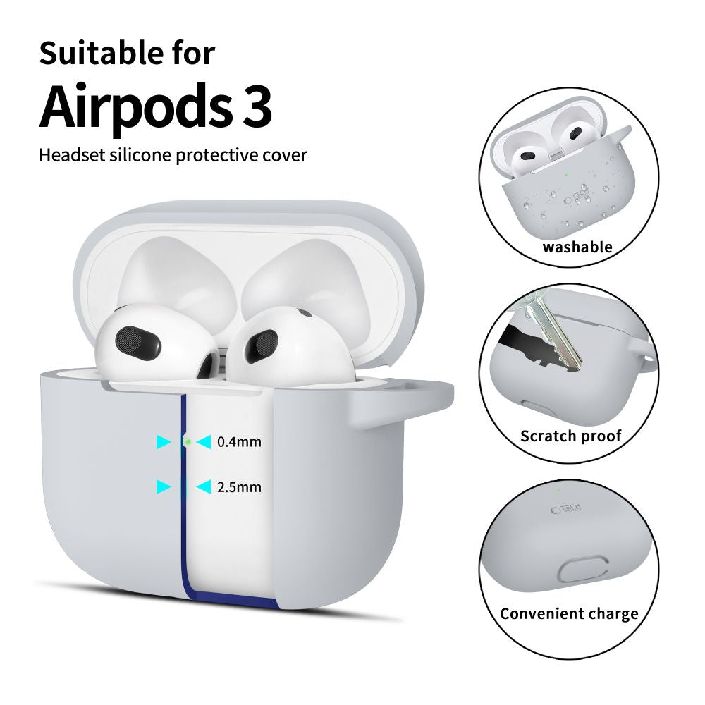 COUVERCLE TECH-PROTECT CROCHET EN SILICONE POUR APPLE AIRPODS 3 GRIS CRAYON