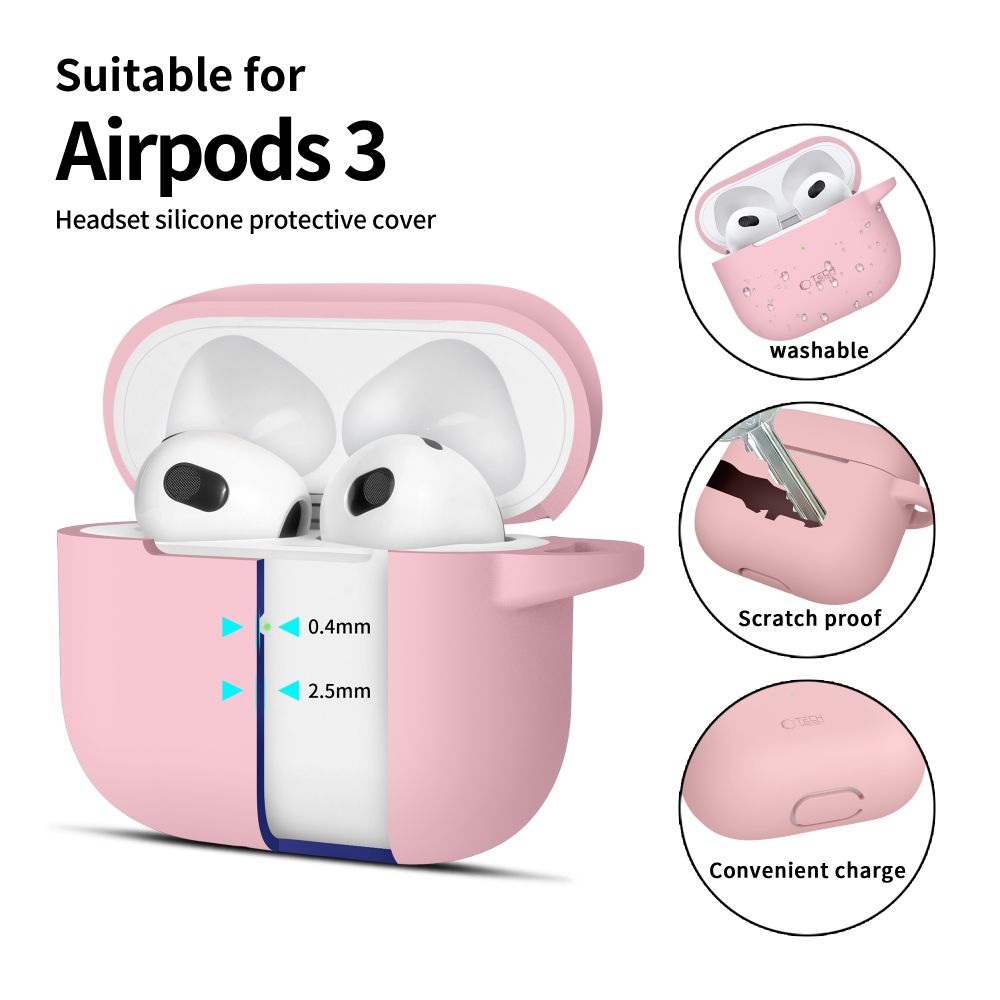 COUVERTURE TECH-PROTECT CROCHET EN SILICONE POUR APPLE AIRPODS 3 ROSE POUSSIÉREUX
