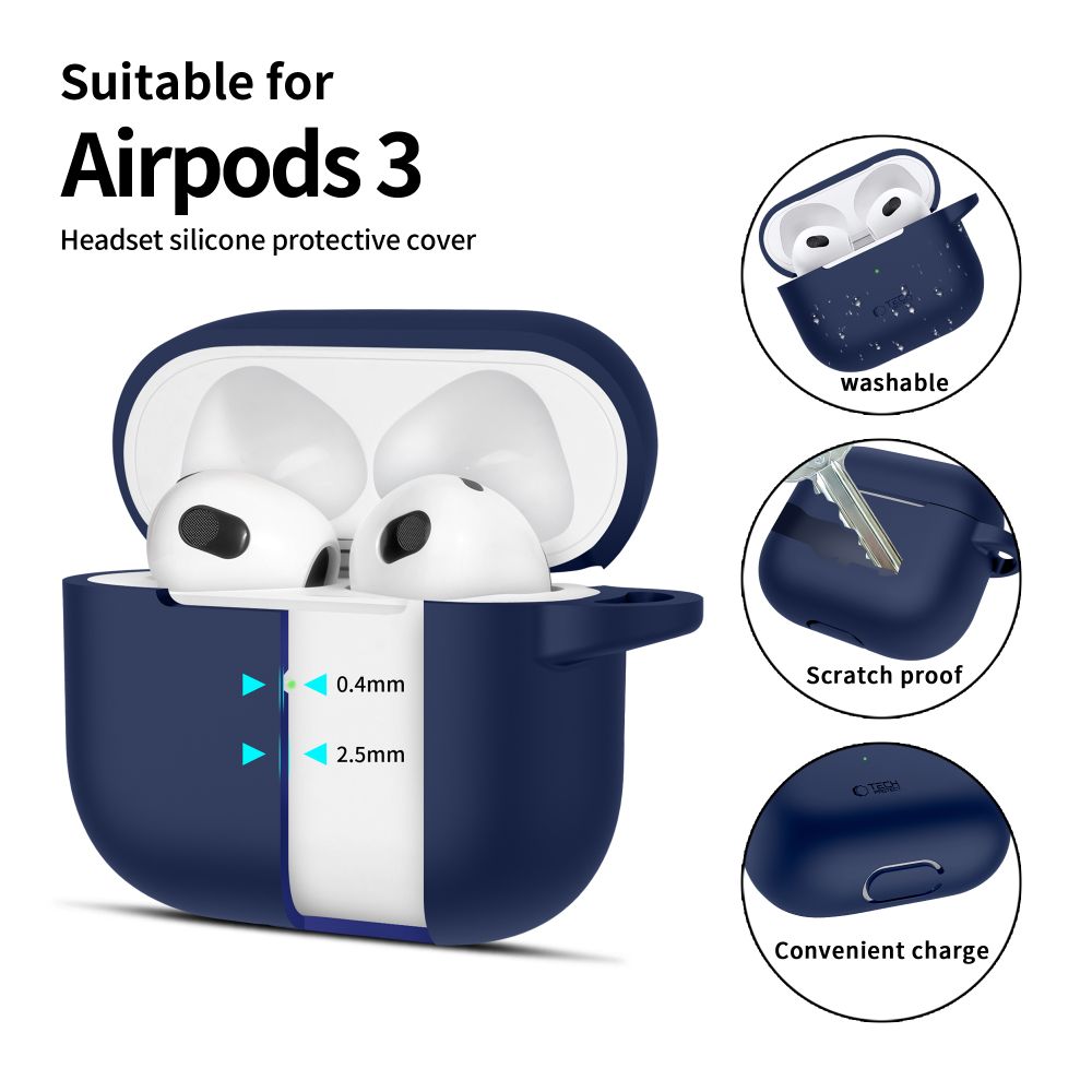 COUVERCLE TECH-PROTECT CROCHET EN SILICONE POUR APPLE AIRPODS 3 BLEU MARINE