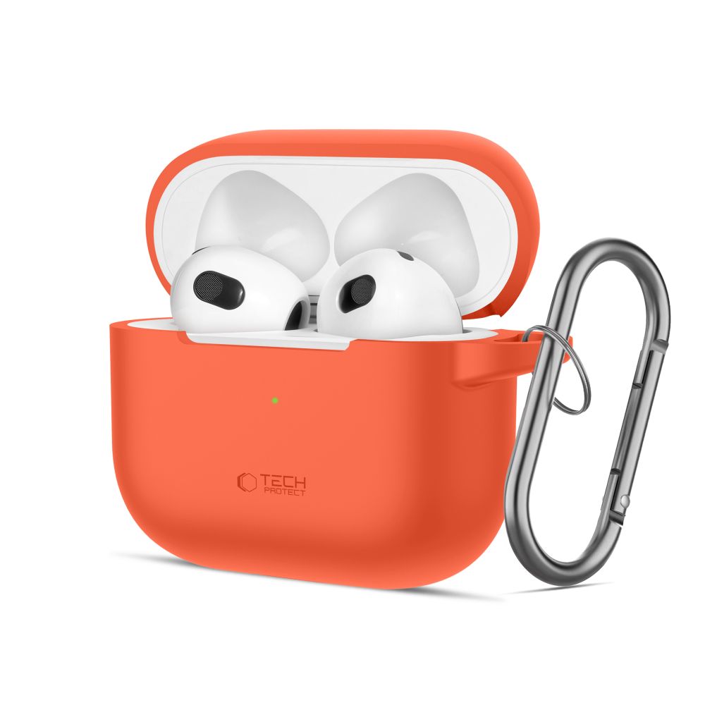 COUVERCLE TECH-PROTECT CROCHET EN SILICONE APPLE AIRPODS 3 ORANGE NÉON