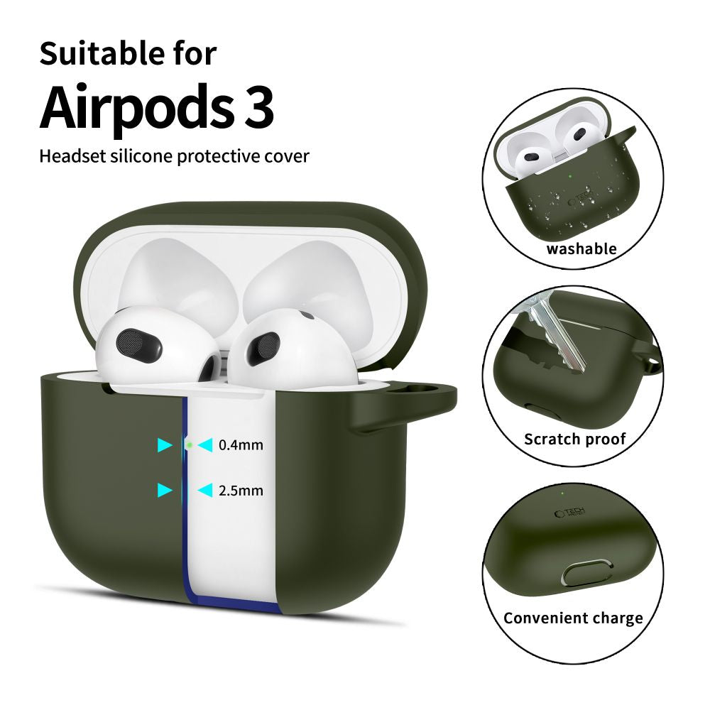 COUVERCLE TECH-PROTECT CROCHET EN SILICONE POUR APPLE AIRPODS 3 VERT OLIVE