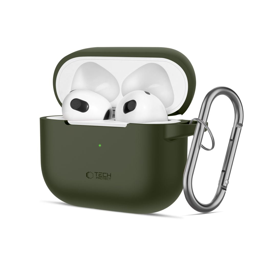 COUVERCLE TECH-PROTECT CROCHET EN SILICONE POUR APPLE AIRPODS 3 VERT OLIVE